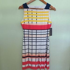 Donna Morgan Multicolor Striped and Checked Midi Dress